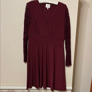 Ashley Graham Deep Red (maroon)Long Sleeve Lace Dress